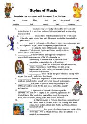 English Worksheet: Styles  of Music