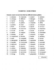 English Worksheet: Phonetics - Word Stress 1