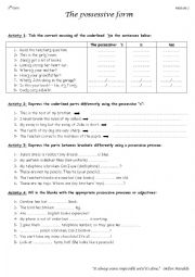 English Worksheet: The possessive