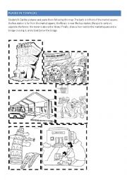 English Worksheet: Places in town - cut and paste map (1)