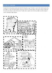 English Worksheet: Places in town - cut and paste map (2)