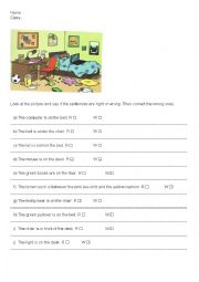 English Worksheet: Preposition of  places in my room