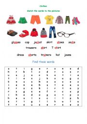 English Worksheet: Clothes Wordsearch