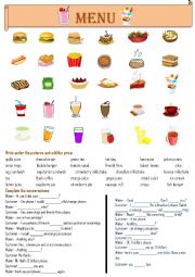 English Worksheet: FAST FOOD MENU