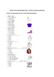 English Worksheet: Body Parts and Descriptions - Multiple Choice Questions