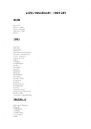 English Worksheet: Vocabulary List Food Intermediate