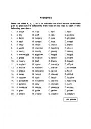 English Worksheet: Phonetics (3) - Multiple Choice Questions