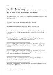 English Worksheet: Narrative Conventions Worksheet