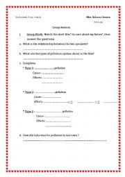 English Worksheet: Pollution, a threat to our environment Group Session 9th Form