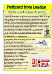 English Worksheet: Postcard from London