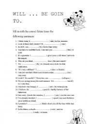English Worksheet: WILL versus BE GOING TO