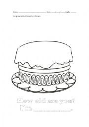 English Worksheet: Birthday cake- cut and paste, answer the question