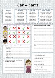 English Worksheet: Can / cant