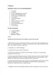 English Worksheet: cottage pie (it includes key)