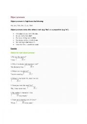 English Worksheet: Object pronouns and possessive objectives