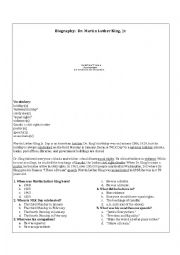 English Worksheet: Martin Luther King, Jr. Day 