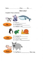 comparison of adjective worksheet