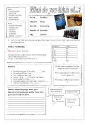 English Worksheet: Films and Music - Object Pronouns