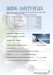 English Worksheet: Skiing Safety Rules - video based lesson