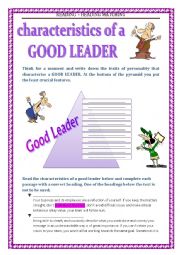English Worksheet: READING  - How to be a good leader + popular idioms