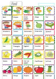 English Worksheet: fruit and vegetables pictionary