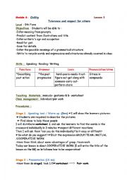 English Worksheet: tolerance and respect  for others lesson plan