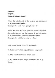 English Worksheet: Direct & Indirect Speech