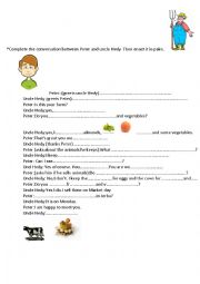 English Worksheet: a coversation between a farmer and Peter