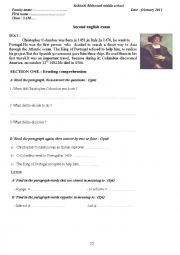 A test about  Cristopher Coloumbus ´biography for middle school algerian students