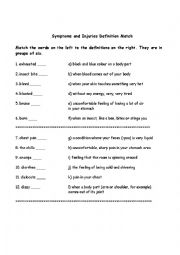 English Worksheet: Symptoms Vocabulary Match