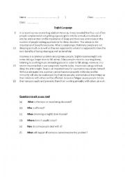 English Worksheet: Insomnia