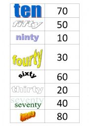 English Worksheet: collecting numbers 10-90