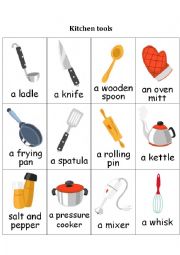 English Worksheet: memory game: kitchen tools