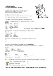English Worksheet: Yoda English - Sentence structure in English