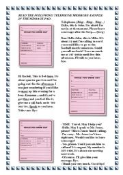 English Worksheet: TELEPHONE MESSAGES