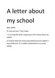 a  letter about my school