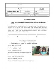 English Worksheet: Evaluation Test 4th Grade