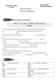 English Worksheet: term 1/ 8th grade/Review