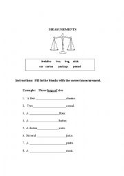 English Worksheet: Measurements