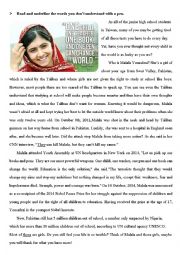 English Worksheet: Malala Yousafzai