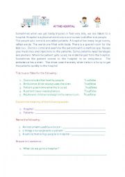 English Worksheet: At the hospital comprehension