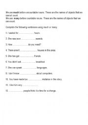 English Worksheet: Much & Many Countable and Uncountable Nouns