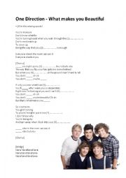 English Worksheet: What makes you beautiful - One Direction