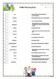 English Worksheet: FAMILY - Matching Words Activity