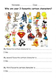 English Worksheet: Favourite cartoon characters