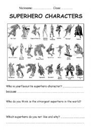 English Worksheet: Favourite superhero characters