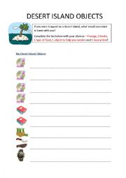 English Worksheet: Desert Island Objects