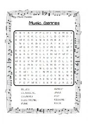 English Worksheet: Music Genres Word Search