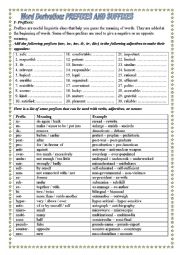 Word Derivation Prefixes And Suffixes Esl Worksheet By Red1