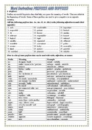 English Worksheet: Word Derivation (Prefixes and Suffixes)